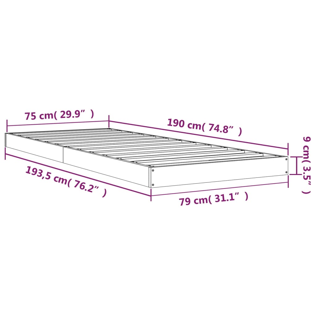 vidaXL Estrutura cama pequena solteiro 75x190 cm pinho castanho mel