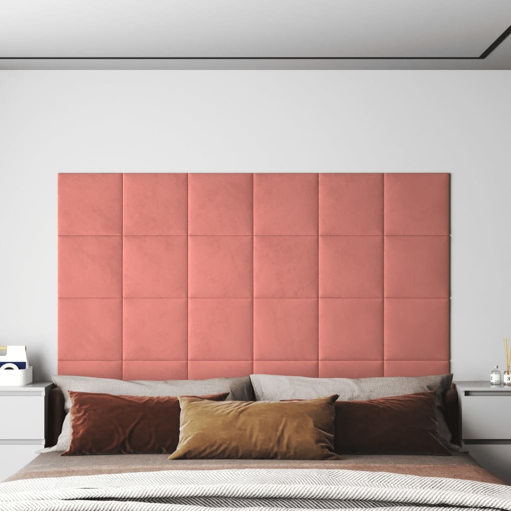 vidaXL Painel de parede 12 pcs 30x30 cm veludo 1,08 m² rosa