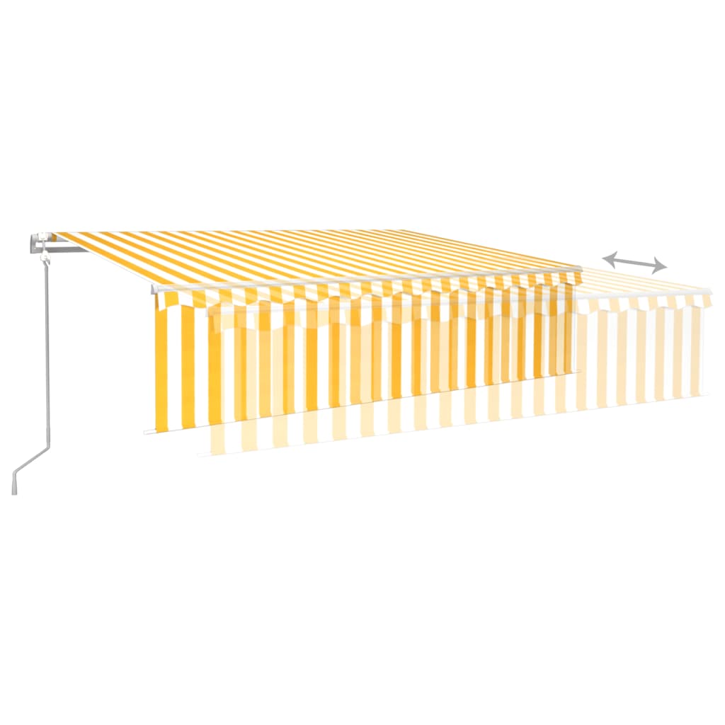 vidaXL Toldo autom. c/ estore/LED/sensor de vento 6x3 m amarelo/branco