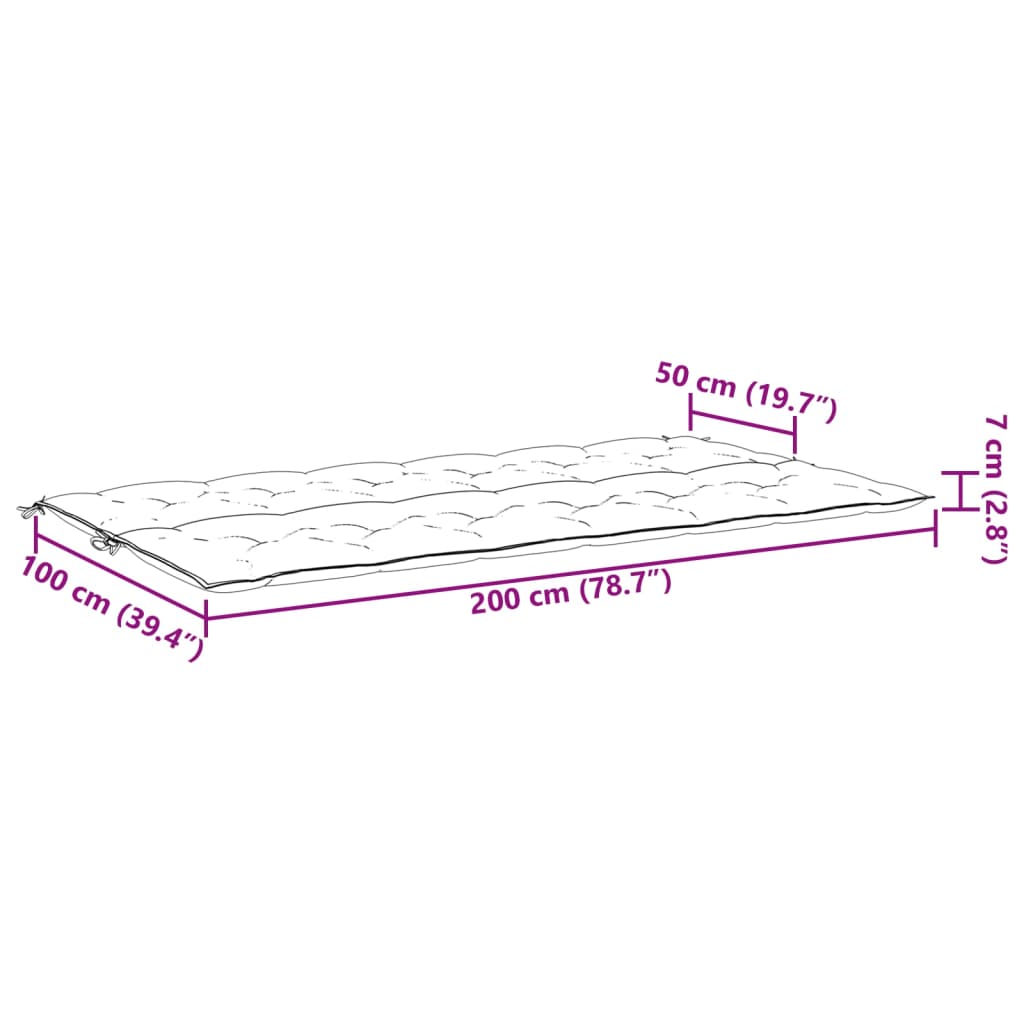 vidaXL Almofadão p/ banco jardim 200x(50+50)x7cm tecido oxford azul