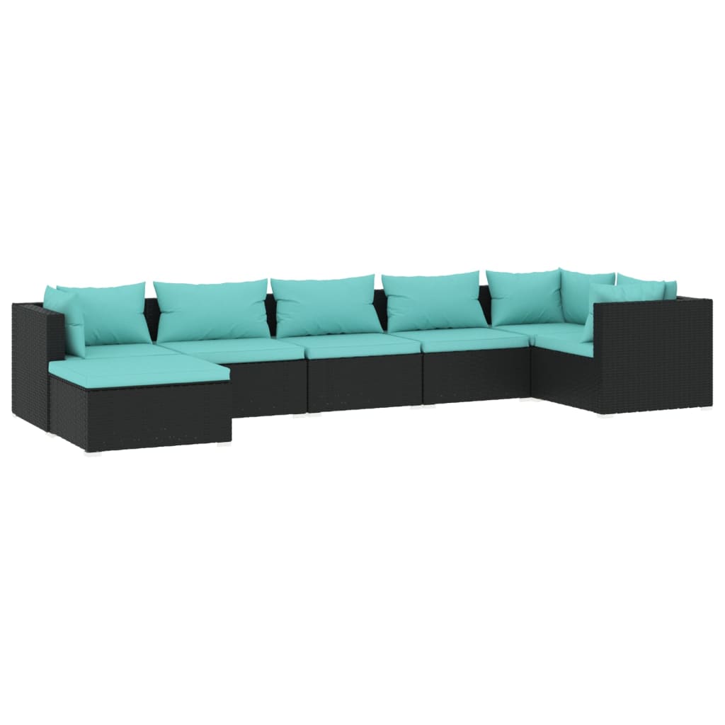 vidaXL 7 pcs conjunto lounge de jardim c/ almofadões vime PE preto