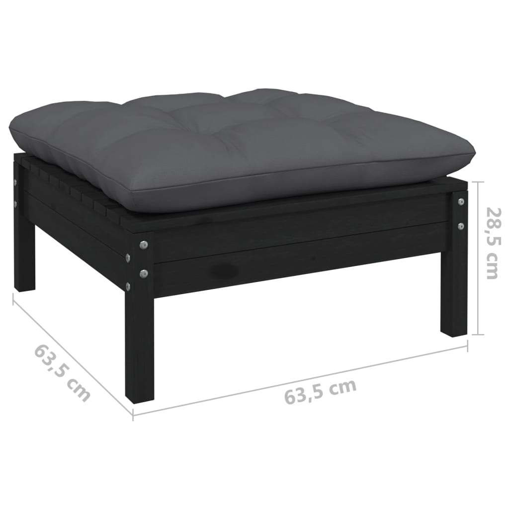 vidaXL 8 pcs conjunto lounge jardim c/ almofadões pinho maciço preto