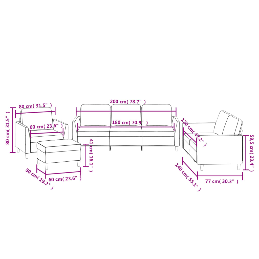 vidaXL 4 pcs conjunto de sofás com almofadões couro artificial preto