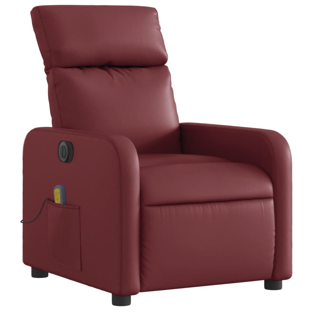 vidaXL Poltrona massagens reclin. elétrica couro artif. vermelho-tinto