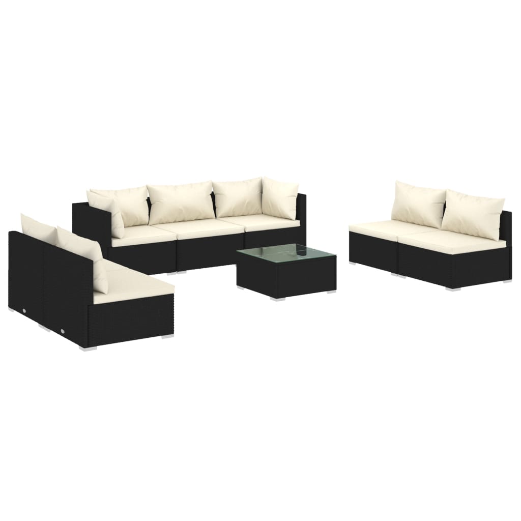 vidaXL 8 pcs conjunto lounge de jardim c/ almofadões vime PE preto