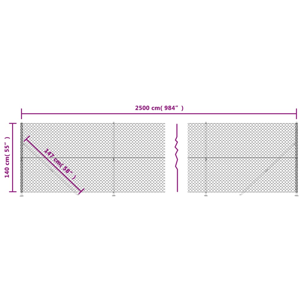 vidaXL Cerca de arame com flange 1,4x25 m prateado