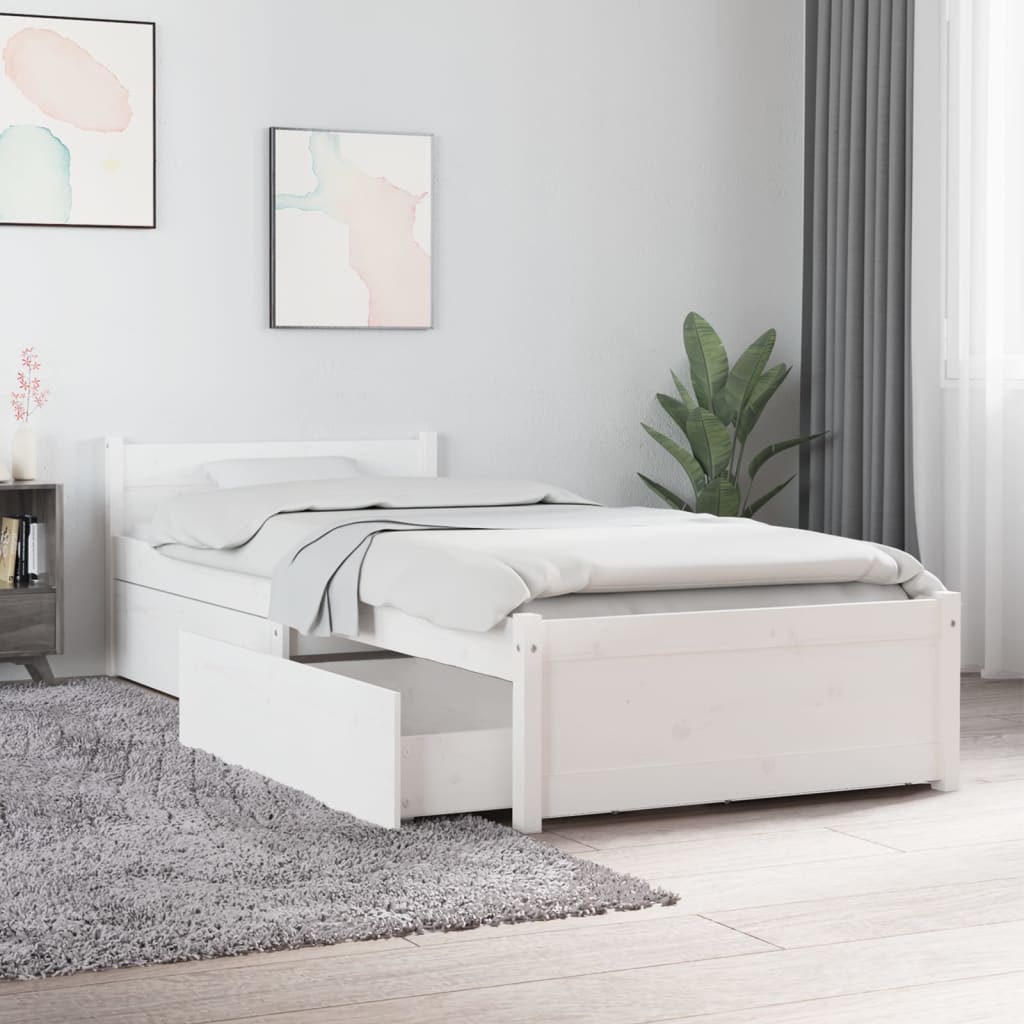 vidaXL Estrutura cama de solteiro pequena c/ gavetas 75x190 cm branco