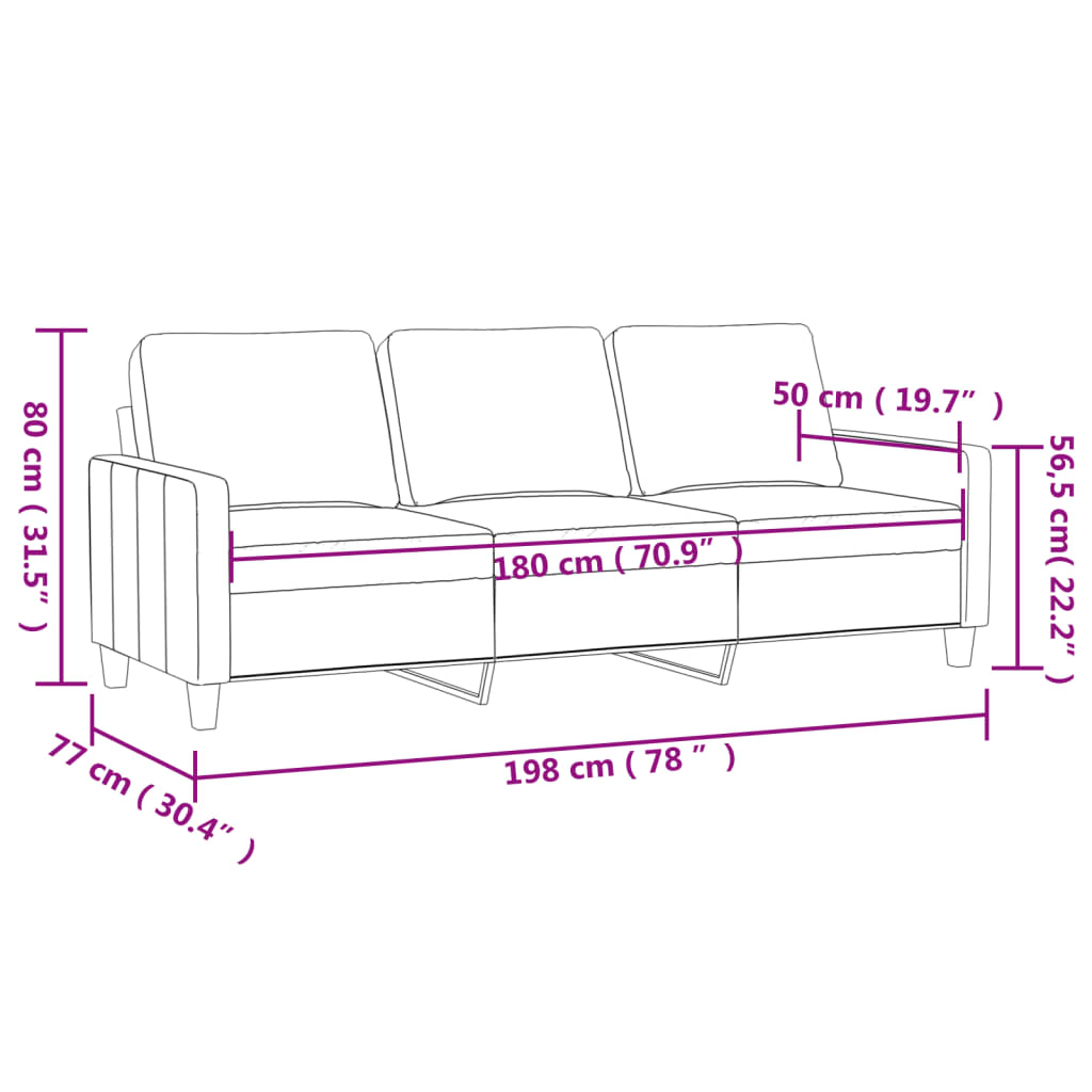 vidaXL Sofá de 3 lugares 180 cm tecido cinza-escuro