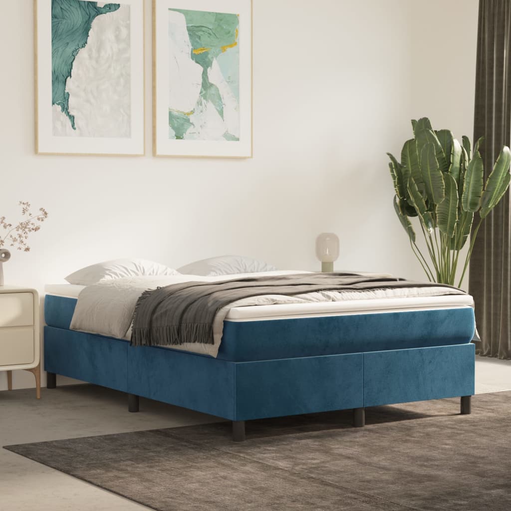 vidaXL Estrutura de cama 140x200 cm veludo azul-escuro