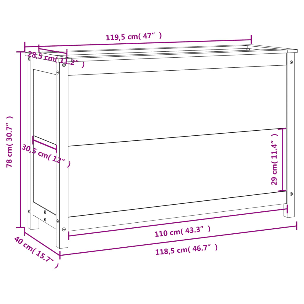 vidaXL Canteiro elevado de jardim 119,5x40x78cm madeira douglas maciça