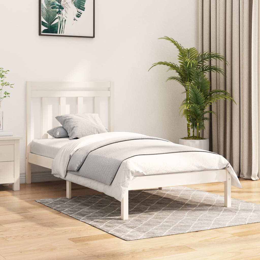 vidaXL Estrutura de cama solteiro 90x190 cm madeira maciça branco