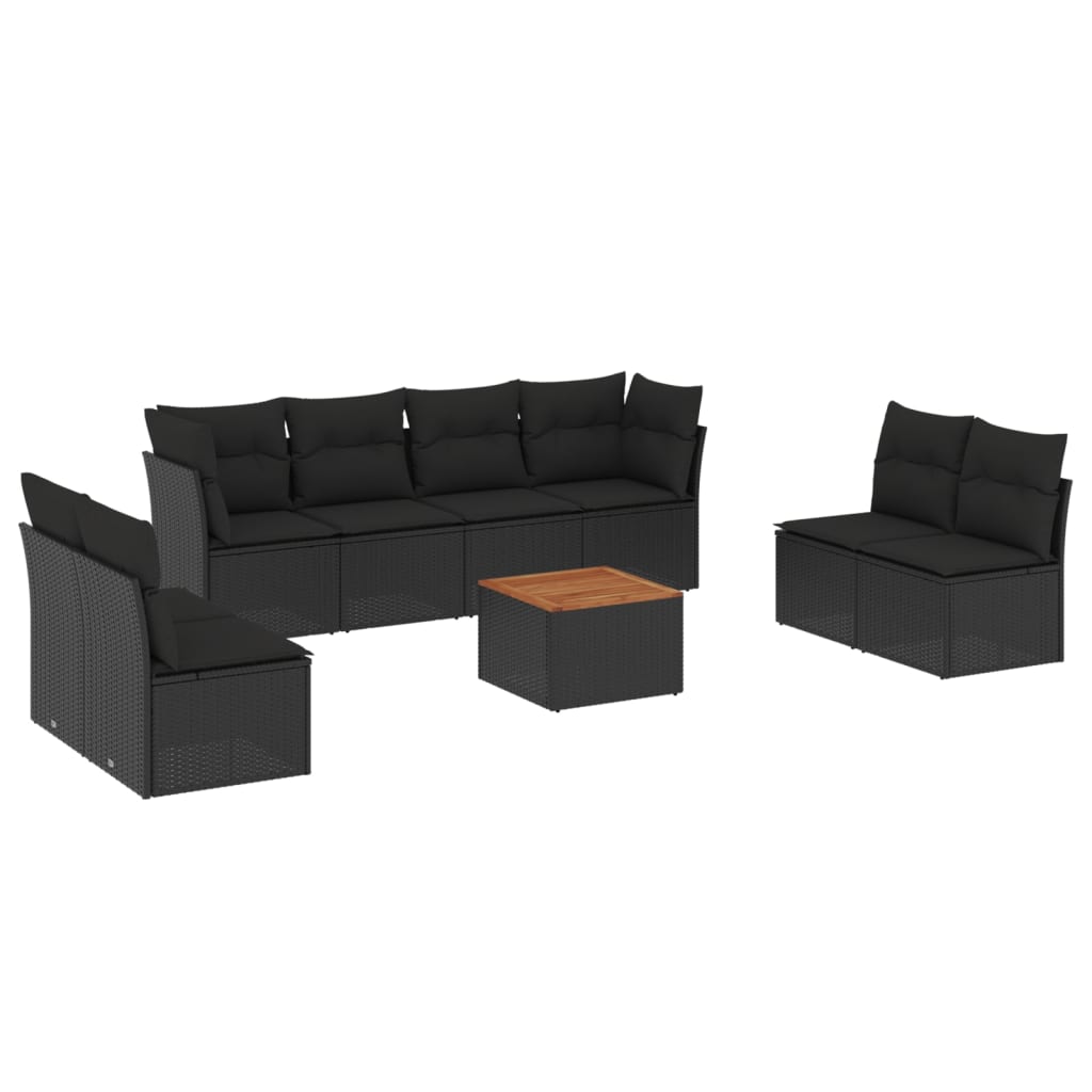 vidaXL 9 pcs conjunto de sofás p/ jardim c/ almofadões vime PE preto