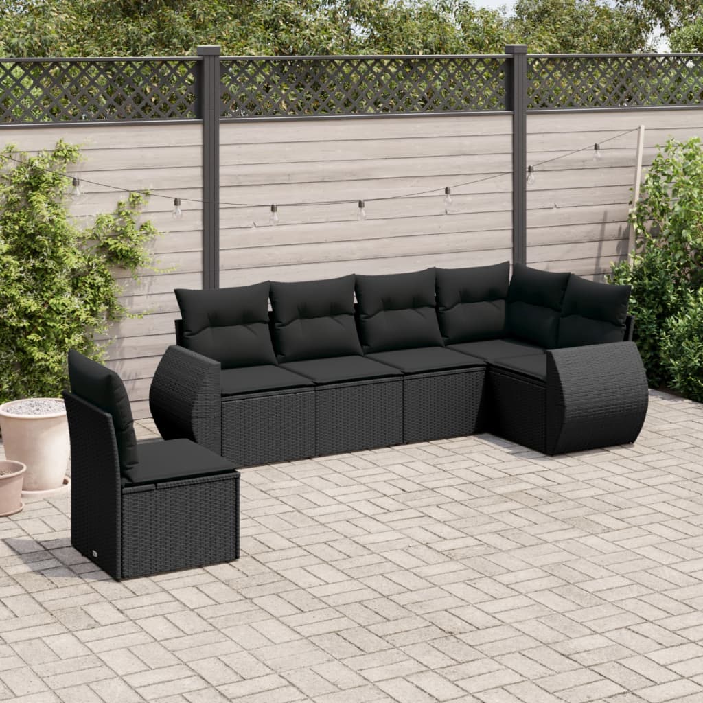 vidaXL 6 pcs conjunto sofás de jardim c/ almofadões vime PE preto