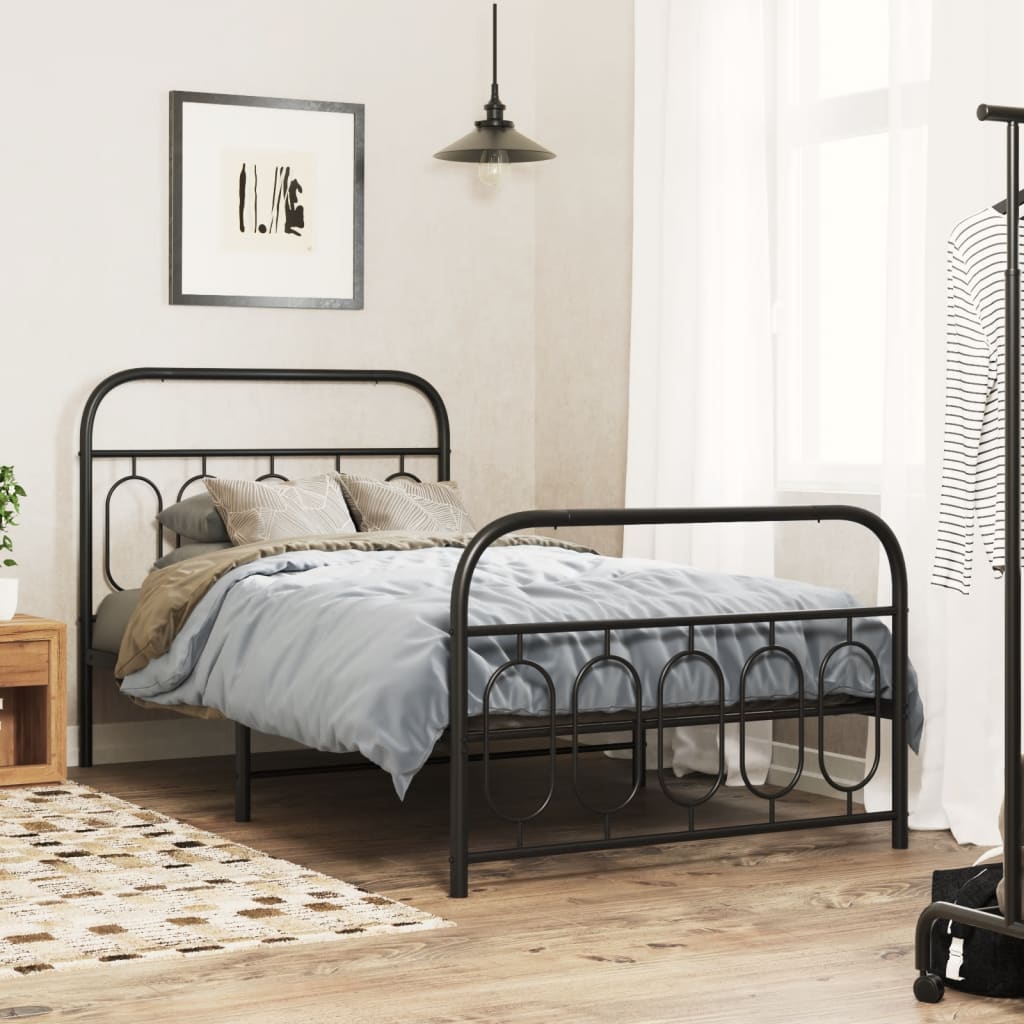 vidaXL Estrutura de cama com cabeceira e pés 100x200 cm metal preto