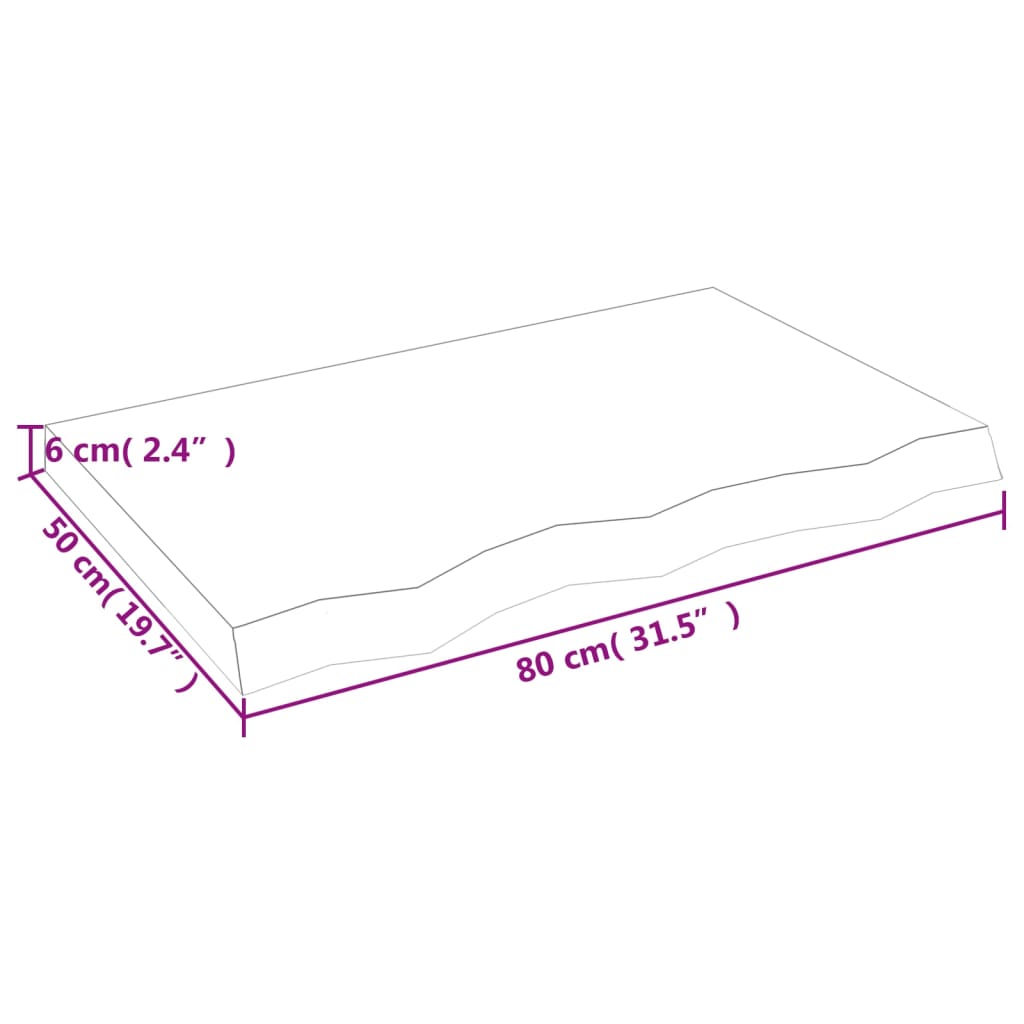 vidaXL Tampo de mesa 80x50x(2-6) cm carvalho maciço não tratado