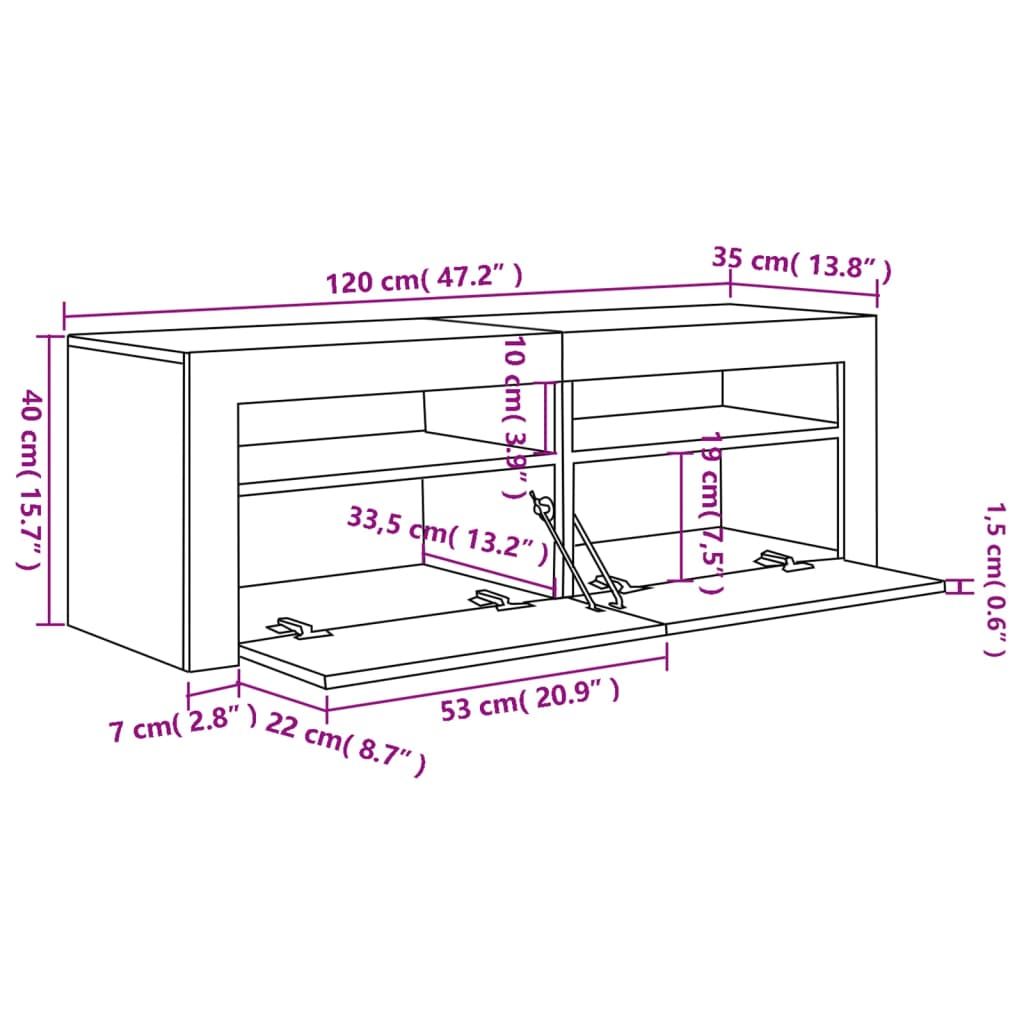 vidaXL Móvel de TV com luzes LED 120x35x40 cm cinzento sonoma