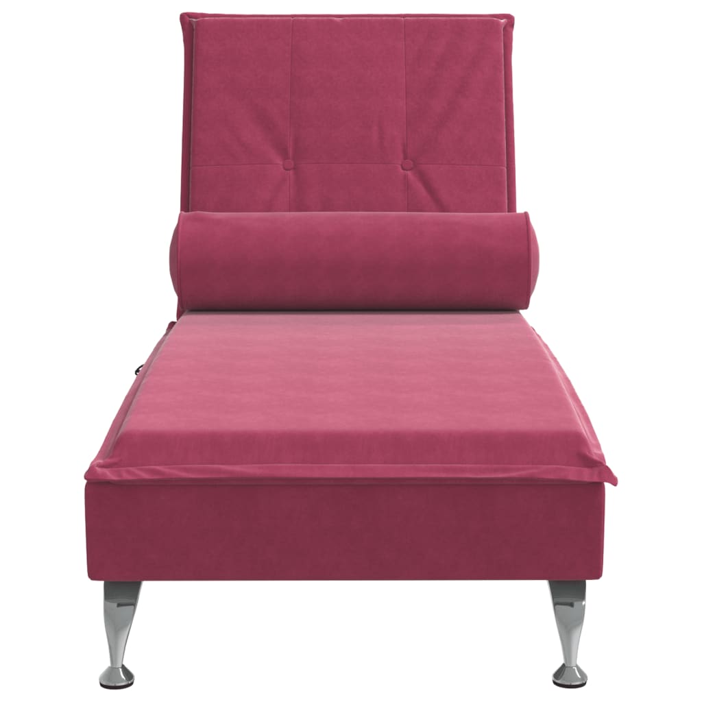 vidaXL Chaise lounge de massagem com rolo veludo vermelho tinto