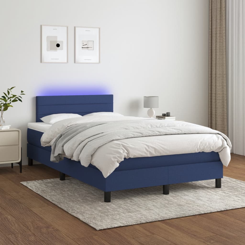 vidaXL Cama box spring c/ colchão e LED 120x190 cm tecido azul