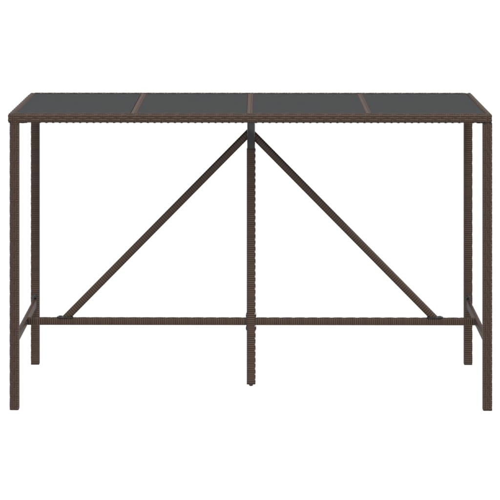 vidaXL Mesa de bar com tampo de vidro 180x70x110 cm vime PE castanho