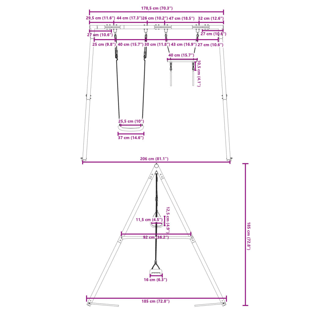 vidaXL Conjunto de baloiço para exterior com um baloiço e trapézio