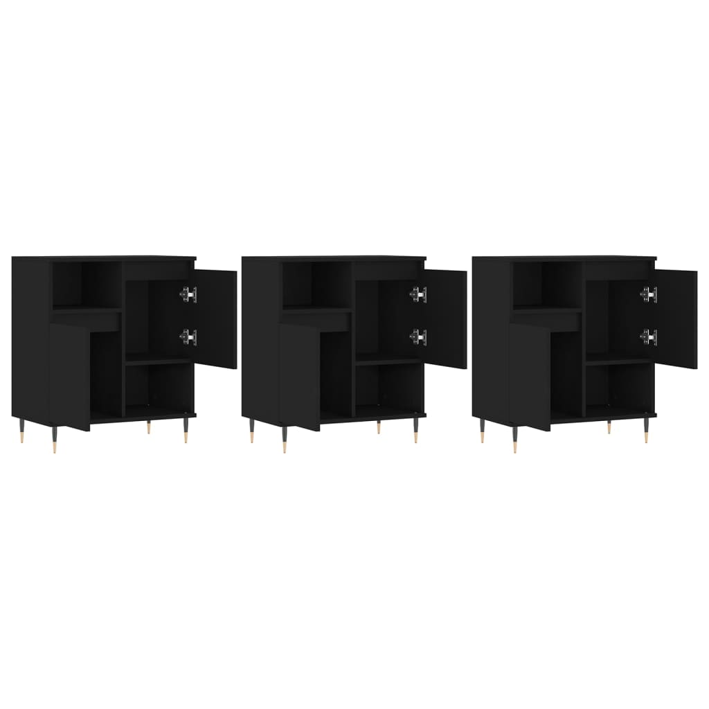 vidaXL Aparadores 3 pcs derivados de madeira preto