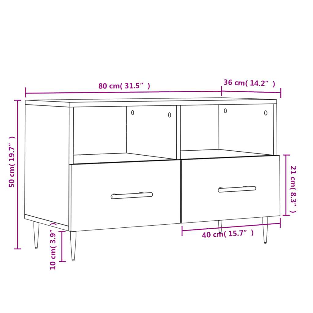 vidaXL Móvel de TV 80x36x50 cm derivados de madeira branco brilhante