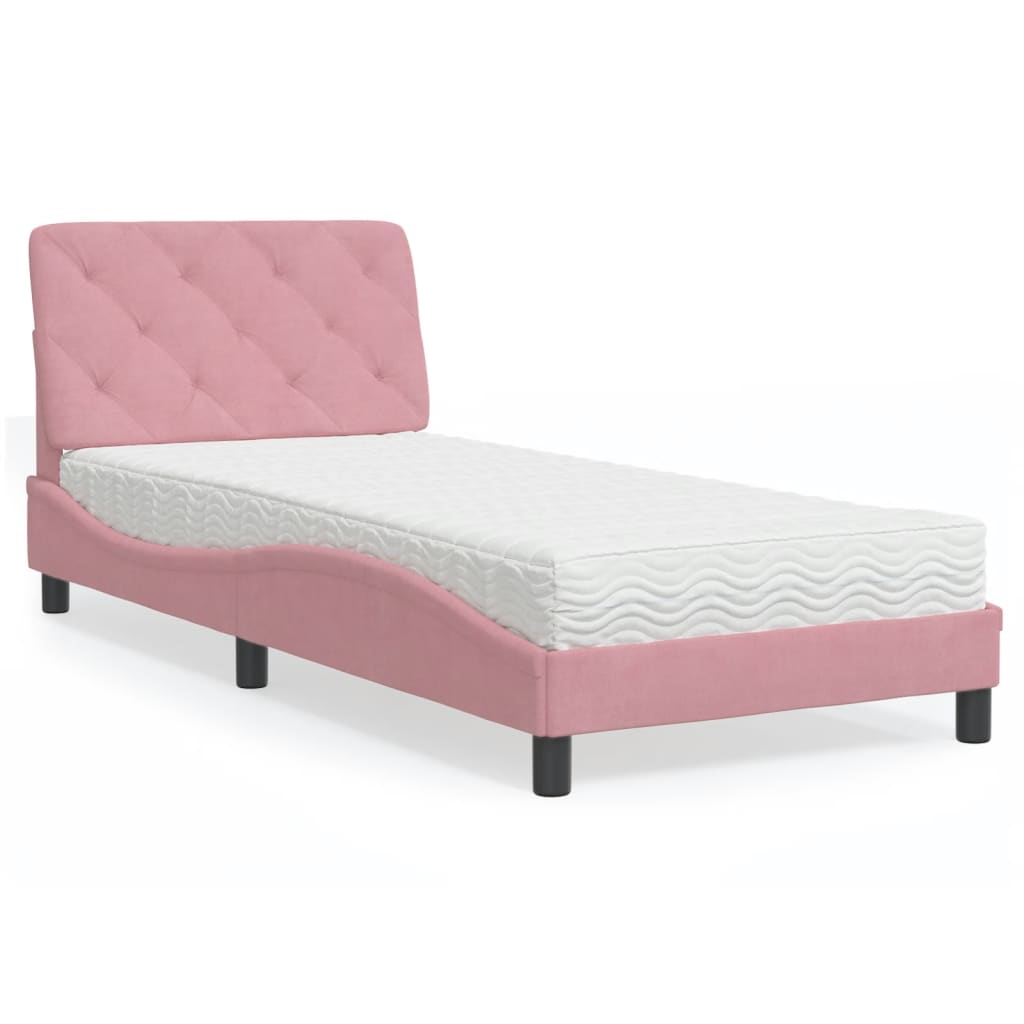 vidaXL Cama com colchão 80x200 cm veludo rosa