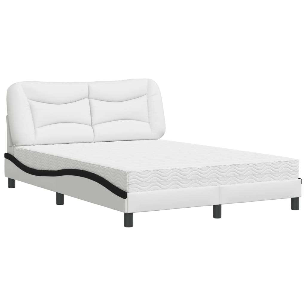 vidaXL Cama com colchão 120x200 cm couro artificial branco e preto