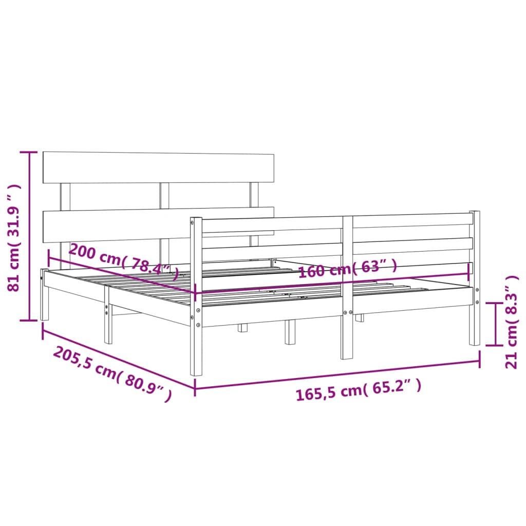 vidaXL Estrutura de cama com cabeceira 160x200 cm madeira maciça