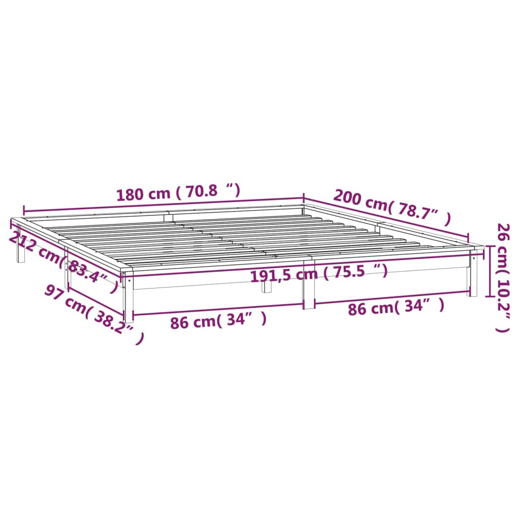 vidaXL Estrutura cama super king c/ LED 180x200cm madeira maciça cinza