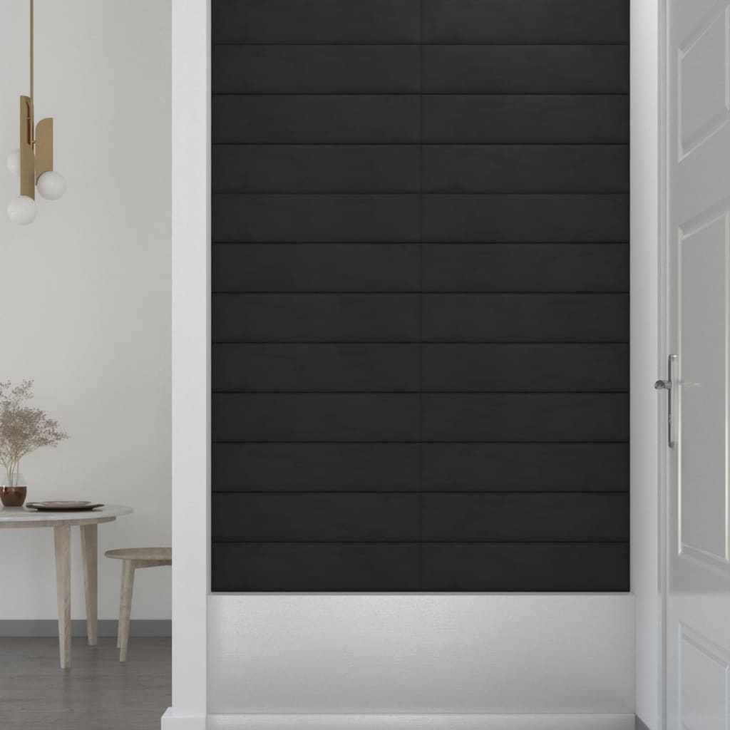 vidaXL Painel de parede 12 pcs 60x15 cm veludo 1,08 m² preto