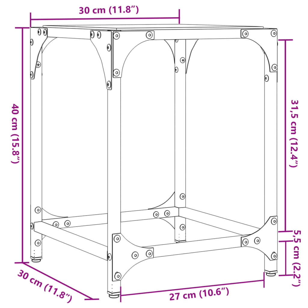 vidaXL Mesa de centro com topo em vidro preto 30x30x40 cm aço