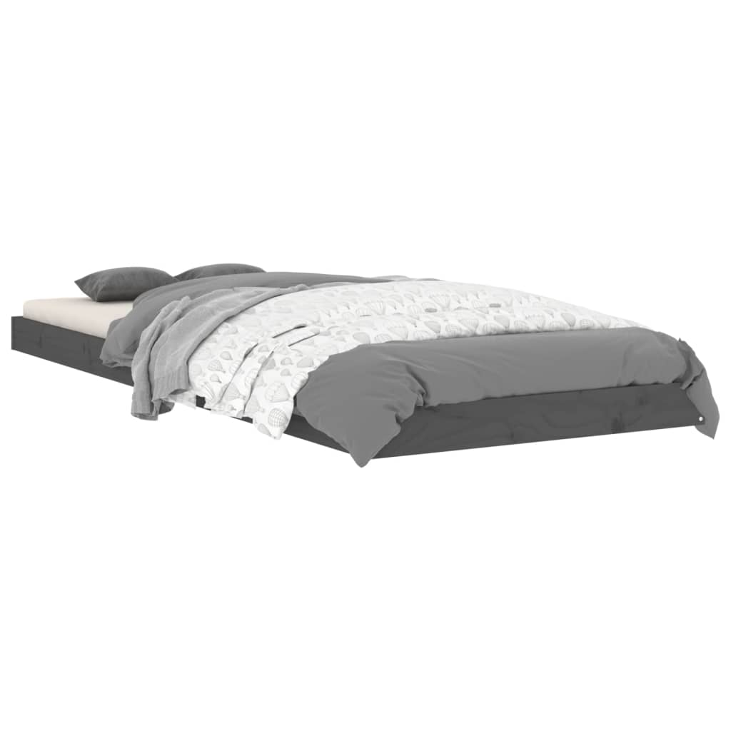 vidaXL Estrutura cama pequena solteiro 75x190 cm pinho maciço cinzento