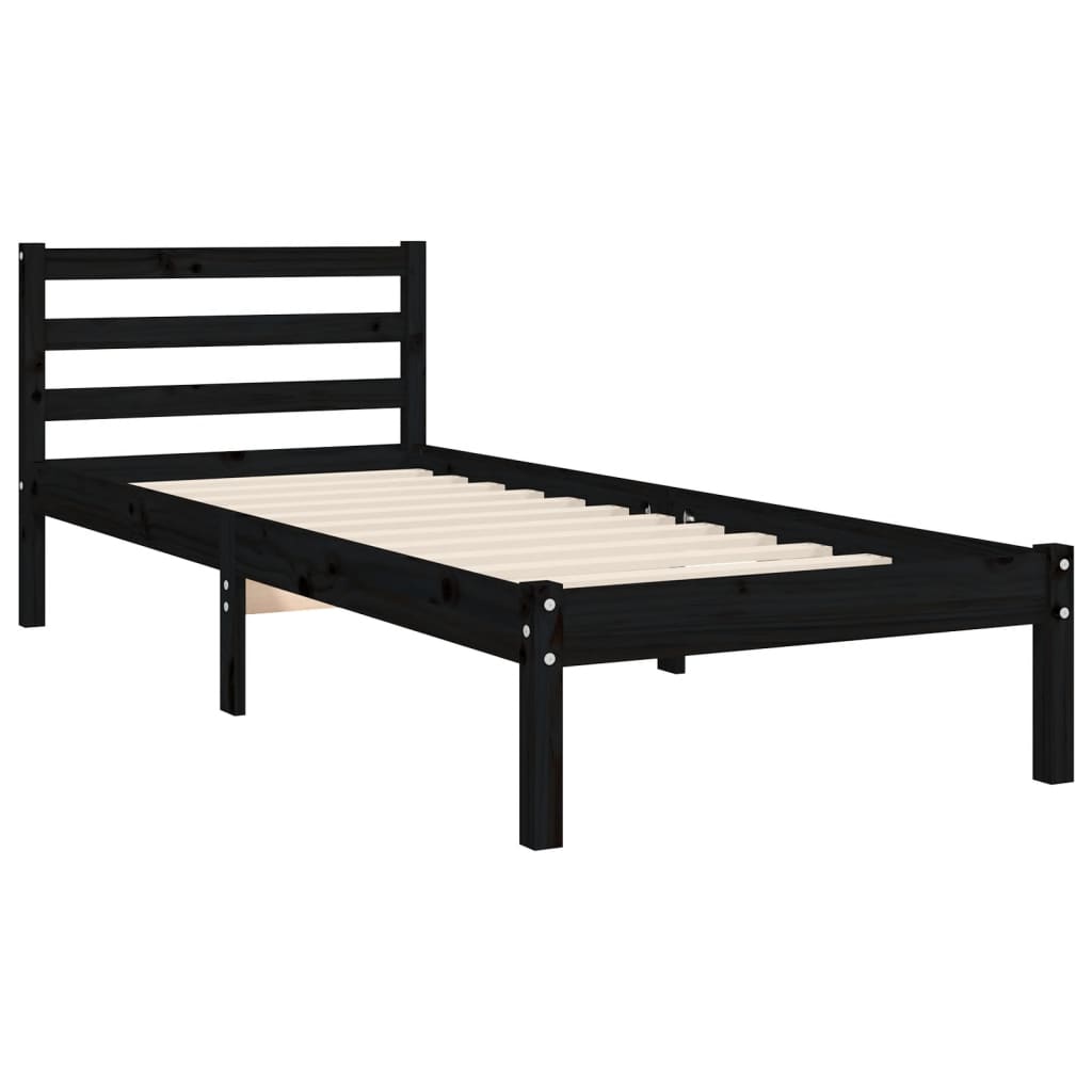 vidaXL Estrutura de cama com cabeceira 100x200 cm madeira maciça preto