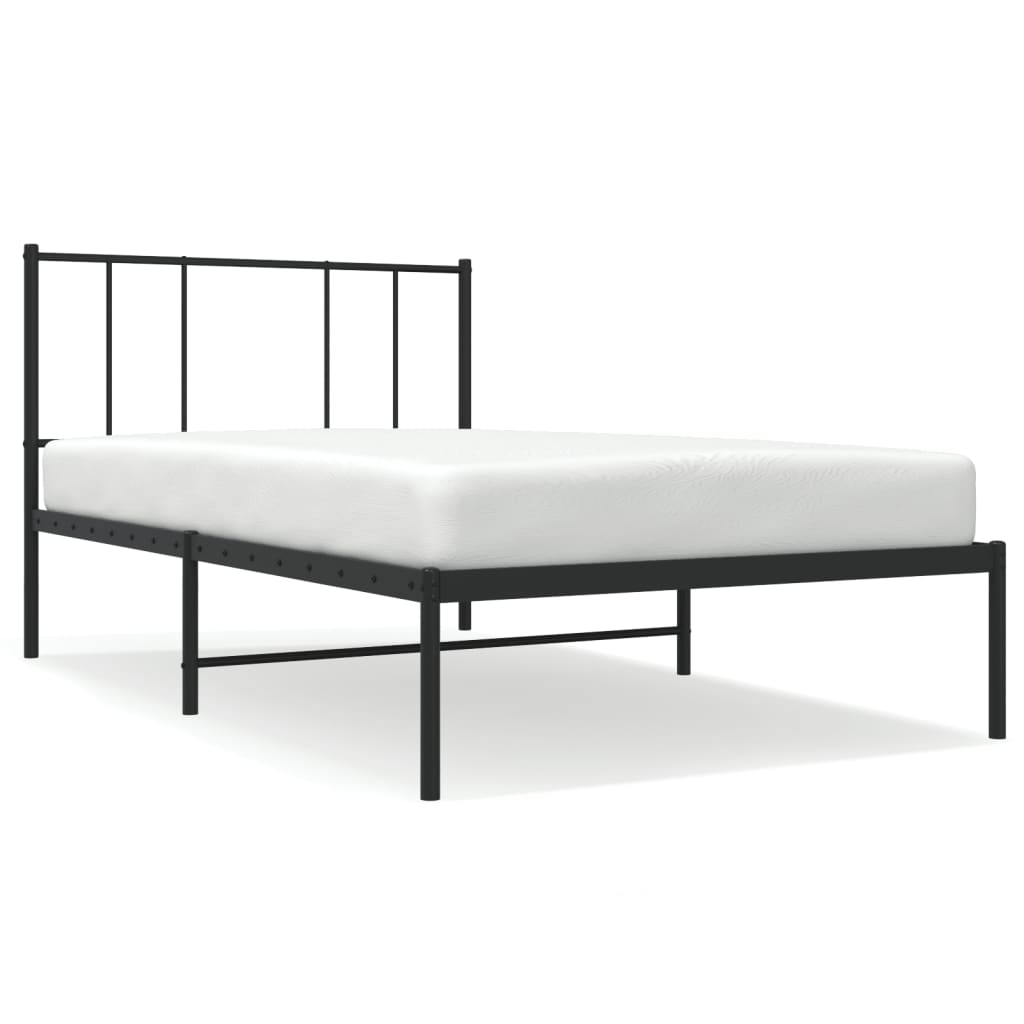 vidaXL Estrutura de cama metal s/ colchão c/ cabeceira 75x190 cm preto