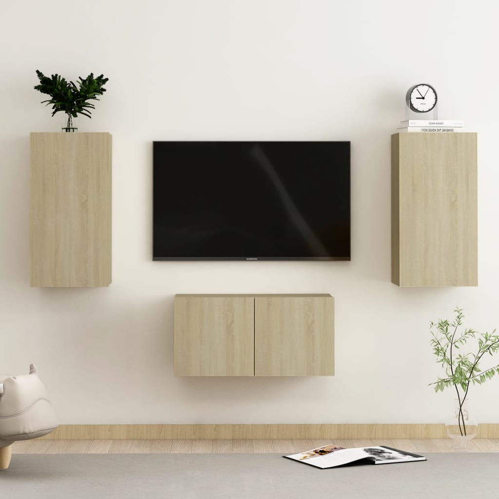 vidaXL 3 pcs conjunto móveis de TV derivados madeira carvalho sonoma