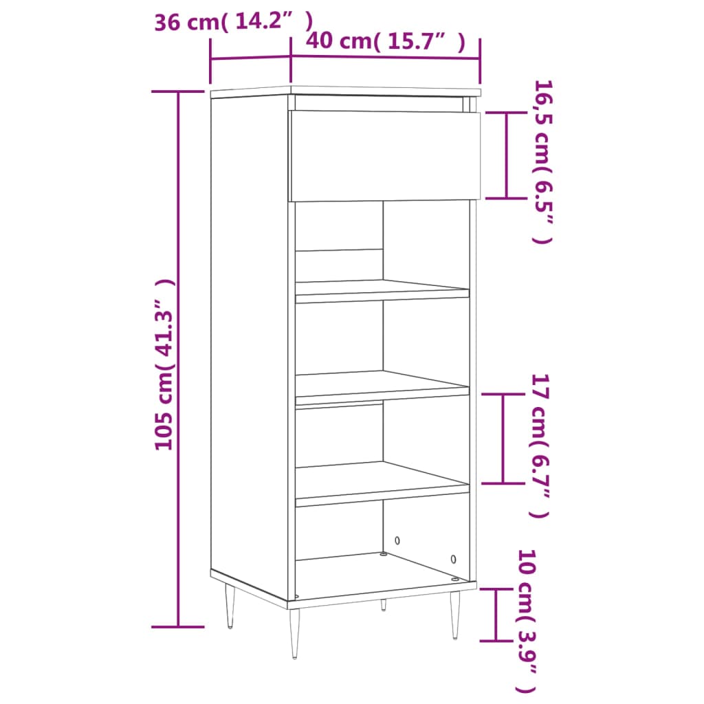 vidaXL Sapateira 40x36x105 cm derivados de madeira cinzento cimento