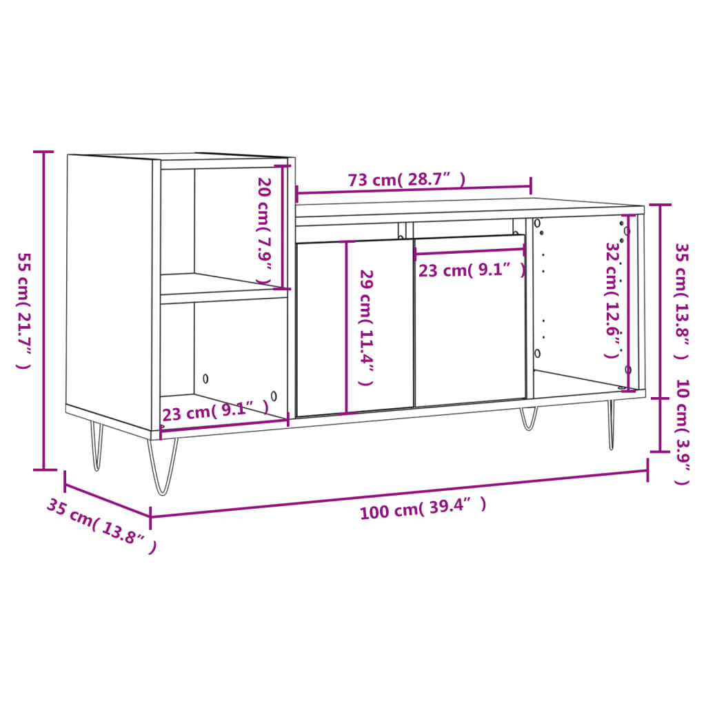 vidaXL Móvel de TV 100x35x55 cm derivados de madeira cinzento sonoma