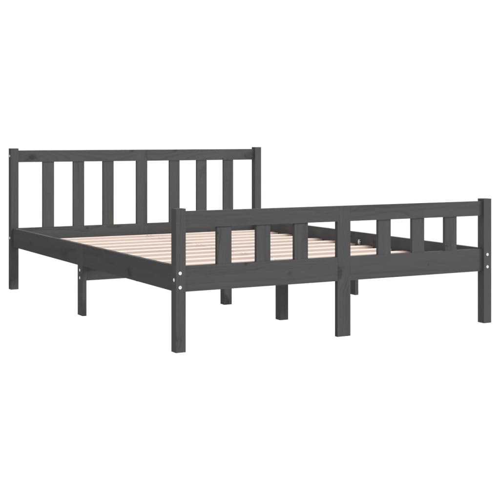 vidaXL Estrutura de cama casal 135x190 cm madeira maciça cinzento