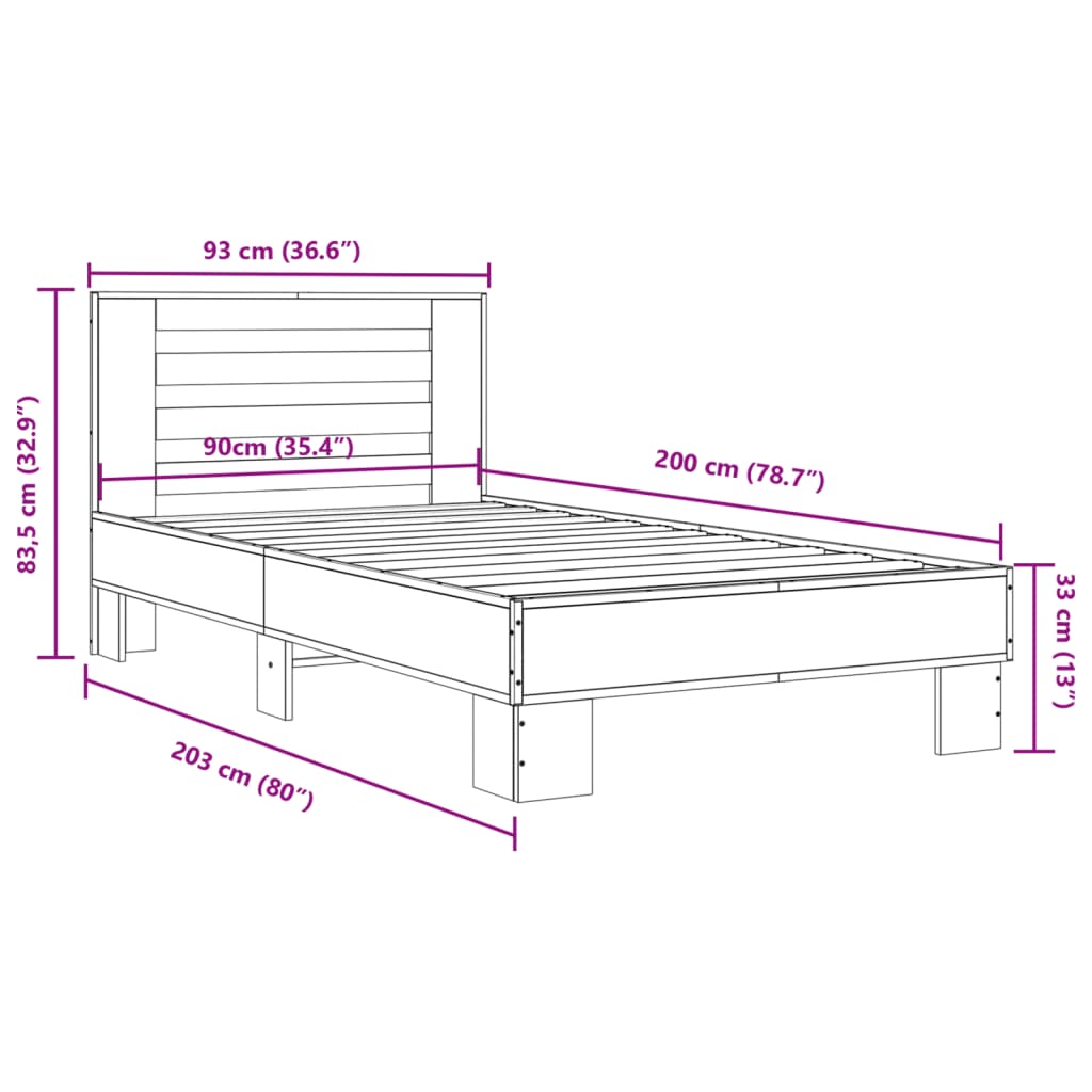 vidaXL Estrutura de cama 90x200 cm derivados de madeira/metal preto