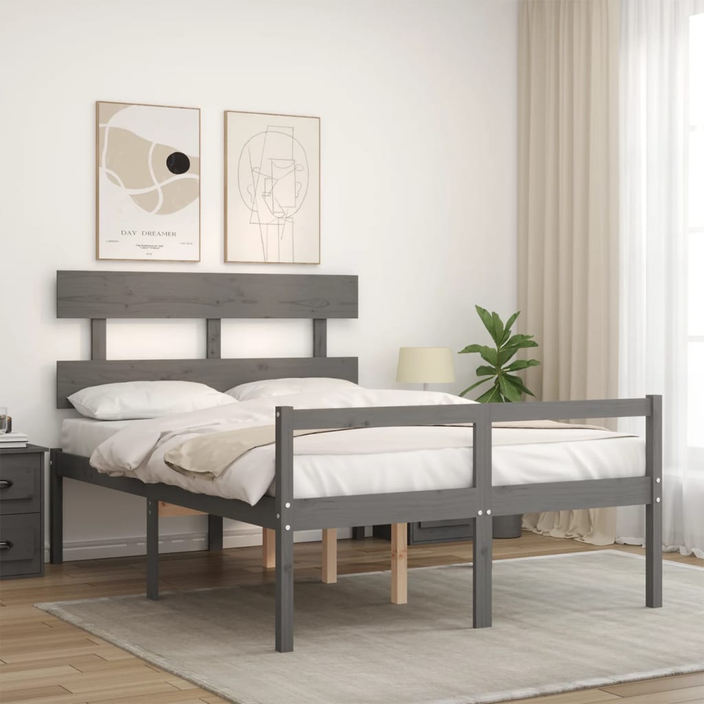 vidaXL Cama de casal para idosos com cabeceira madeira maciça cinzento