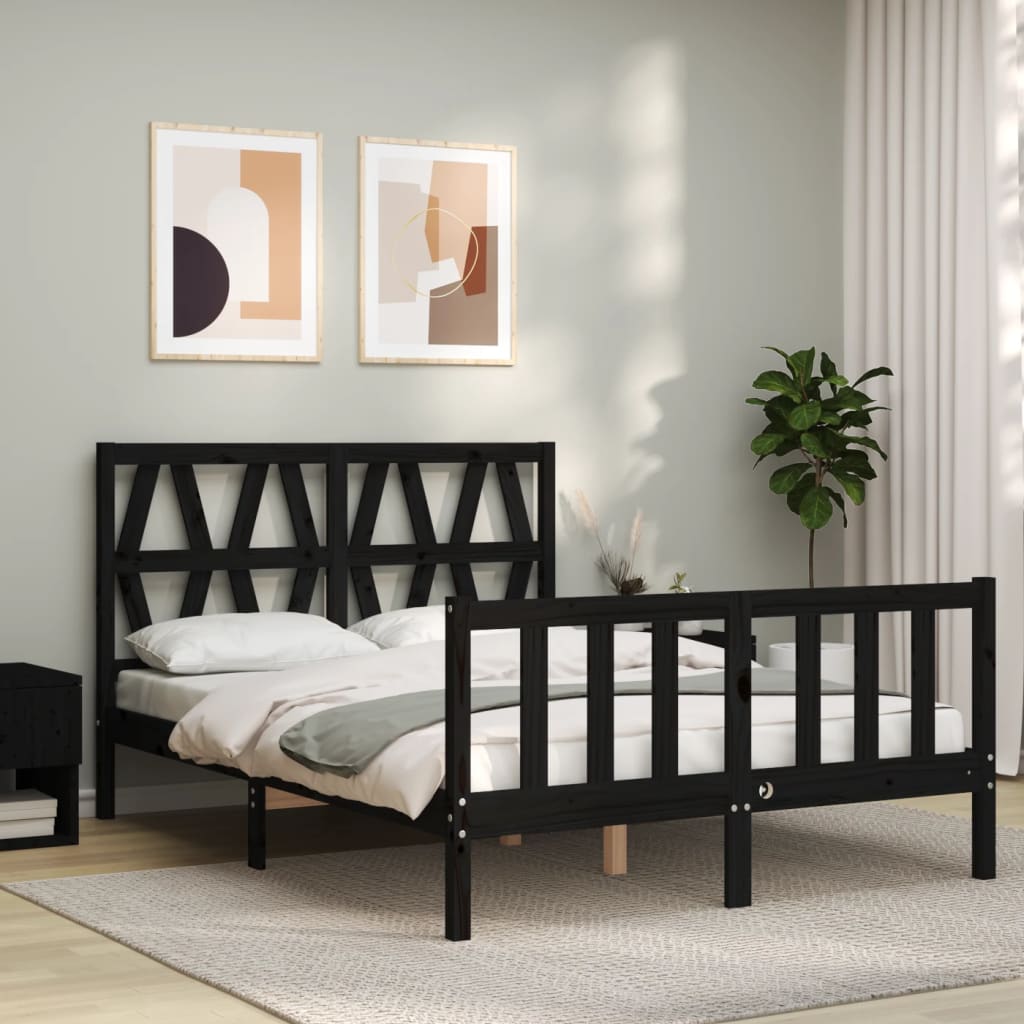 vidaXL Estrutura de cama com cabeceira 140x200 cm madeira maciça preto