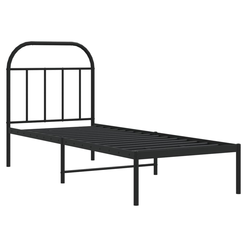 vidaXL Estrutura de cama metal s/ colchão c/ cabeceira 75x190 cm preto