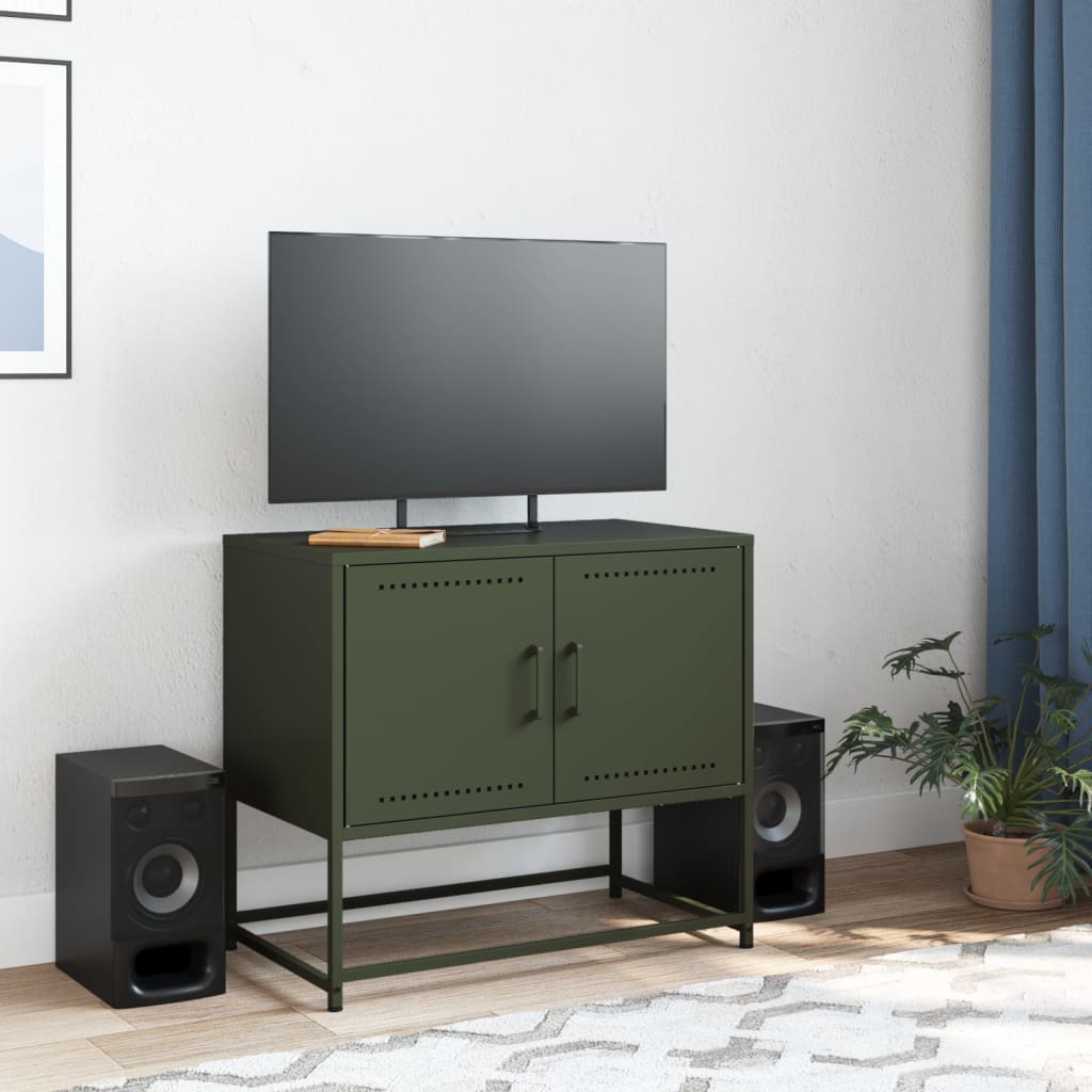 vidaXL Móvel de TV 68,5x39x60,5 aço verde azeitona