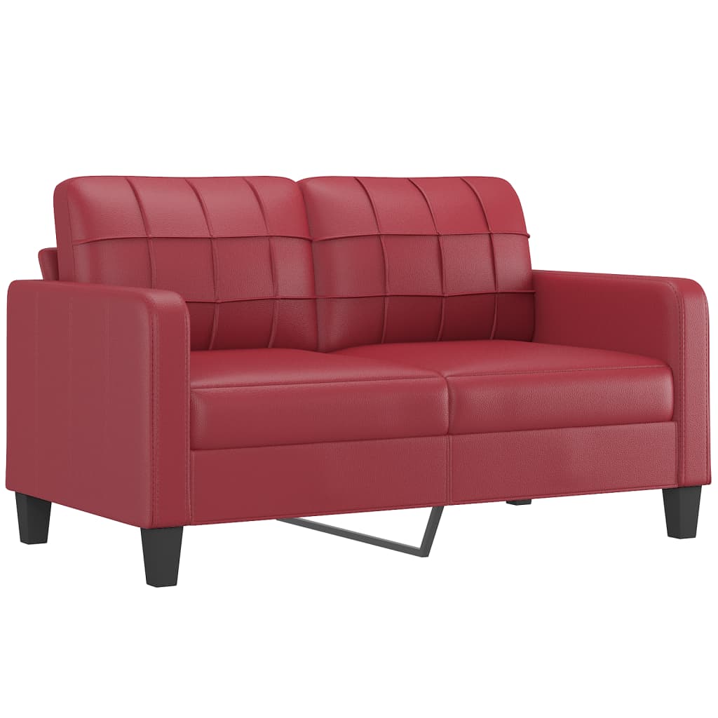 vidaXL 2 pcs conjunto sofás c/ almofadões couro artif. vermelho tinto