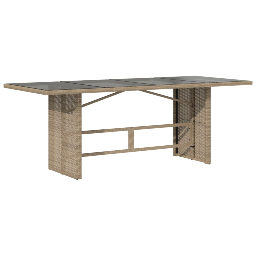 vidaXL Mesa de jardim com tampo de vidro 190x80x74 cm vime PE bege