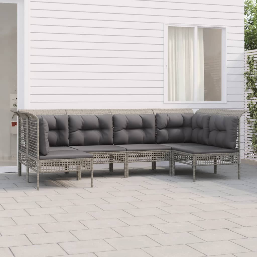 vidaXL 6 pcs conjunto lounge de jardim c/ almofadões vime PE cinzento