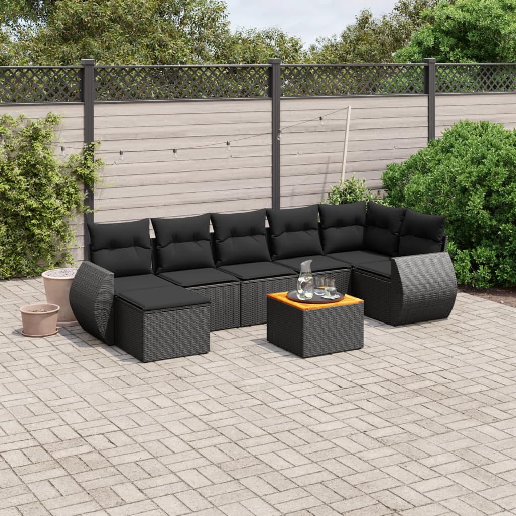 vidaXL 8 pcs conjunto sofás de jardim com almofadões vime PE preto