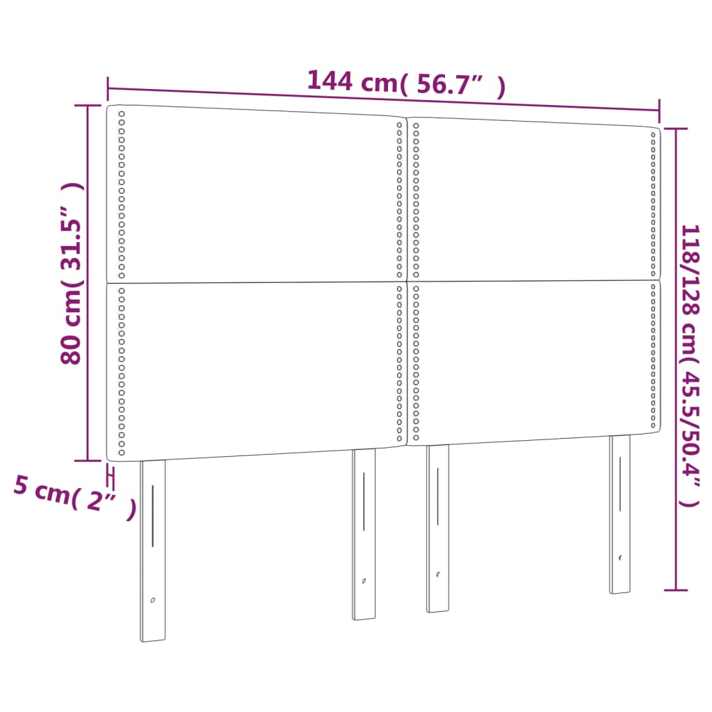 vidaXL Cabeceira cama c/ luzes LED veludo 144x5x118/128cm cinza-claro