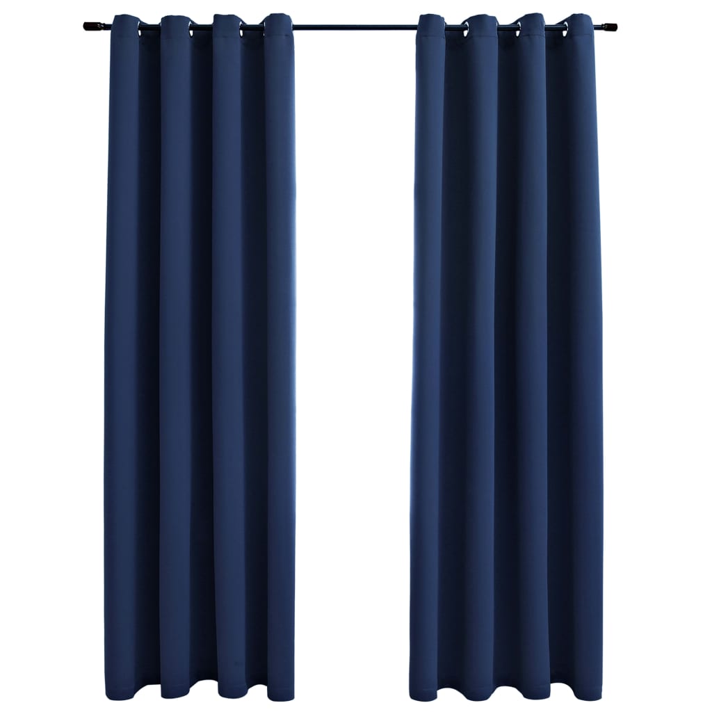 vidaXL Cortinas blackout com argolas em metal 2 pcs 140x175 cm azul